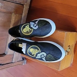 Steve Madden slip-on sneakers, black with military patches